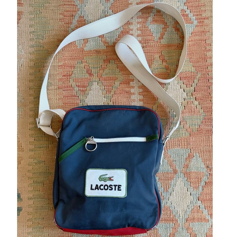 Lacoste Shoulder Bag Men's Med Navy Red Nylon Embroidered Patch